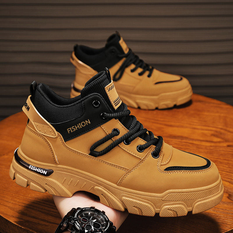 Men's Non-Slip High-Top Outdoor Sports Boots - Mesh Lining, Rubber Sole, Round Toe Lace-Up Athletic Footwear