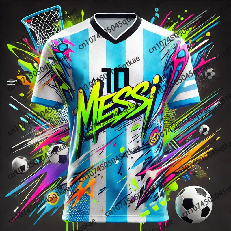 2026 Special Edition Graffiti Messi No.10 Football Jersey Training Uniform Breathable Oversize Unisex Sport Tshirt Kids/Adult