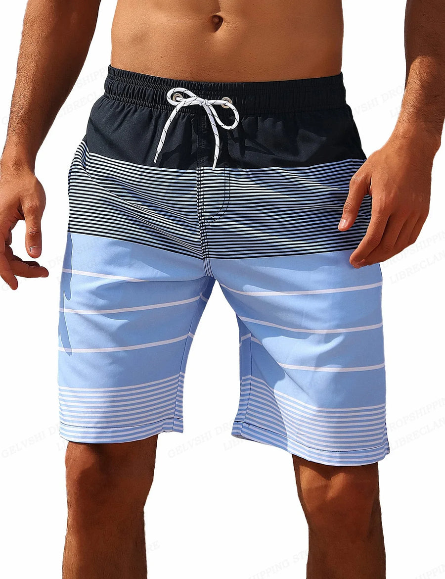 Summer Vacation Men's Palm Tree Print Drawstring Waist Board Shorts Fashion Swim Trunks 3D Print Breathable Short Streetwear