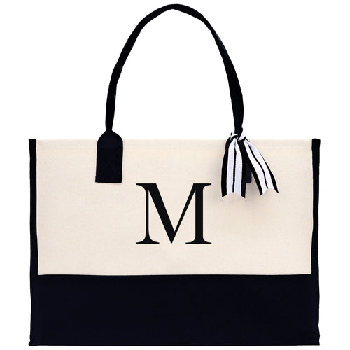 Personalized Cotton Canvas Beach Tote Bag Monogram Tote Bag Initial Canvas Tote Bridesmaid Gift Tote Custom Beach Bag Gift for Her A-Z